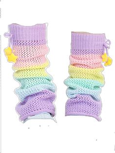 Colorful Leg Warmers, Multicolor Stretch Leg Warmers For Fall, Pastel Leg Warmers, Purple Casual Leg Warmers For Fall, Casual Purple Leg Warmers For Fall, Casual Multicolor Fitted Leg Warmers, Casual Stretch Multicolor Leg Warmers, Rainbow Leg Warmers, Scenecore Leg Warmers