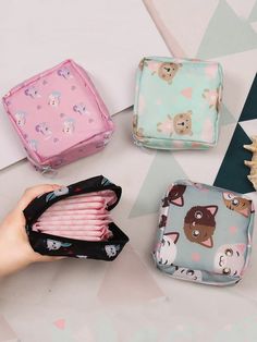 Multicolor  Collar  Nylon  Storage Bags Embellished   Storage & Organization Pink Foldable Rectangular Bag, Foldable Pouch Bag For Storage, Multifunctional Foldable Pouch Bag, Foldable Rectangular School Bag, Tampon Storage, Sanitary Napkin Bag, Tas Gucci, Cute School Stationary, Padded Pouch