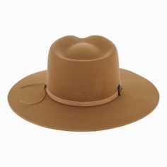 The American-made Stetson Mind's Eye captures western style in a classic silhouette with contemporary design. Hand blocked of a firm wool felt, it features a teardrop crown with a pronounced front pinch. A leather cord hat band finished with a brass Concho accent piece gives this flat brim fedora a Southwestern feel. The wide brim offers sun protection and holds its shape, wear after wear. The interior is fully lined and offers a genuine leather inner band for a comfortable fit. The Mind's Eye o Elegant Fur Felt Fedora For Ranch, Elegant Ranch Fur Felt Fedora, Elegant Ranch Style Fur Felt Fedora, Rigid Flat Brim Felt Hat For Ranch, Fur Felt Fedora For Rodeo In Fall, Fur Felt Fedora For Fall Rodeo, Western Brown Fedora With Flat Crown, Western Style Brown Fedora With Flat Crown, Brown Fedora With Flat Crown For Ranch