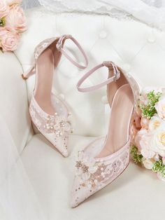 Women's Pointed Toe Floral Lace Stiletto Heels Pink Glamorous        Women Shoes, size features are:Bust: ,Length: ,Sleeve Length: Womens High Heels Stilettos, Glamorous Women, Glamour Women, Elegant Pumps, Quinceanera Decorations, Pink Toes, Rose Bonbon, Pink Heels, Ankle Strap Heels