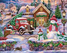 Bringing Home The Tree (1931pz) - 1000 Piece Jigsaw Puzzle Puzzle Roll Up Mat, Peaceful Evening, Puzzle Frame, Family Puzzles, Christmas Puzzle, New Puzzle, Custom Puzzle, Autumn Scenes, Puzzle Shop