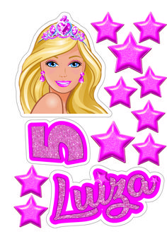 a girl with blonde hair wearing a tiara surrounded by pink stars and the words la lugos