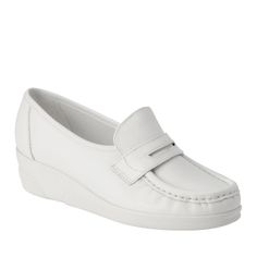 PRICES MAY VARY. Women's You twist, you turn. You run here, you run there. You lift, you bend, you carry, you squat. You're on the go all the time...but it's all part of the job of being a nurse. For your job, Nurse Mates 103814 Pennie White Moccasin Shoes are made to give you the flexible, durable support you need most.Made in a white moccasin style, these Nurse Mates have no laces - because who's got time for that? The soft, supple leather is durable and flexible. It's also made with a stain-r White Moccasins, Being A Nurse, Moccasin Shoes, Moccasins Style, Nursing Shoes, Moccasins Shoes, Wide Width Shoes, Genuine Leather Shoes, Round Toe Heels