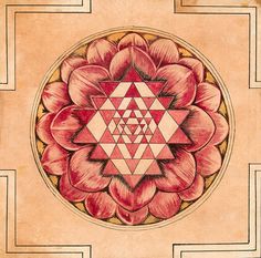 an intricately designed painting with a flower in the center and triangles on it's side