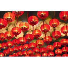 many red lanterns are hanging from the ceiling