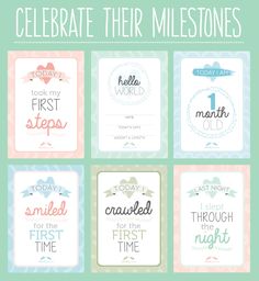 a set of four different greeting cards with the words celebrate their milestones