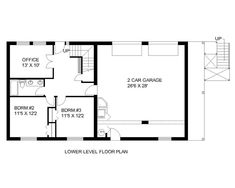 the floor plan for a two story house with an upstairs bedroom and living room area