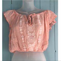 Brand New With Tags Top, A Bit See Through Cute Spring Beach Tops, Cute Cropped Tops For Vacation, Pink Cropped Tops For Beach Season, Cute Cropped Tops For Beach, Cute Cropped Beach Tops, Cute Crop Top For Beach, Cute Beach Crop Top, Casual Pink Crop Top For Beach Season, Baby Pink Top