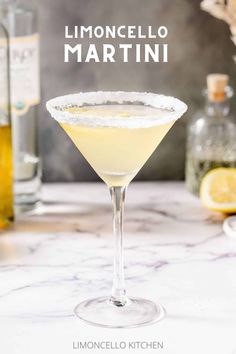 the lemoncello martini is garnished with sugar