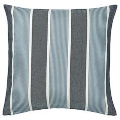 a blue and white striped pillow on a white background