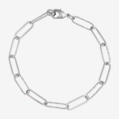 Add a trendy look to your jewelry collection by adding this Silver Reflections pure silver over brass paperclip chain bracelet. This bracelet is crafted in pure silver over brass, available in 7.25 inches length, has a solid paperclip chain construction and features a lobster clasp closure for a safe and comfortable wear. If you're looking for the perfect trendy chain bracelet for stacking or to wear alone, this bracelet is just what your jewelry collection needs! Wipe bracelet clean with a soft Silver Stainless Steel Bracelet With Cable Chain, Elegant Silver Link Paperclip Bracelet, Silver Stainless Steel Cable Chain Bracelet, Elegant Silver Paperclip Bracelet With Rectangular Links, Oval Link Stainless Steel Cable Chain Bracelet, Modern Silver Chain Bracelet For Everyday, Silver Paperclip Bracelet With Oval Link Box Chain, Modern Silver Paperclip Bracelet With Oval Links, Silver Paperclip Bracelet With Oval Links