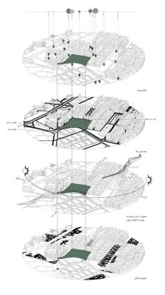 an architectural diagram shows the various sections of a building and its surrounding area, including several different