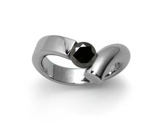 1ct Black Onyx Bypass Tension Set Ring in Two Tone Stainless Steel | Taormina Jewelry Bypass Engagement Ring, Tension Ring, Tension Setting, Rubber Bracelets, Bypass Ring, Set Ring, Mens Pendant, Steel Jewelry, Stainless Steel Jewelry