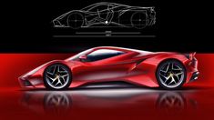 a red sports car is shown in this drawing