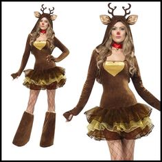 a woman dressed in a costume with deer horns