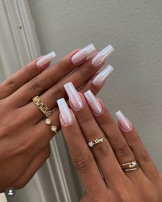 Glazed Nails Coffin, Glazed Nails, White Chrome Nails, Wedding Nails Design, Pink Acrylic, Bridal Nails