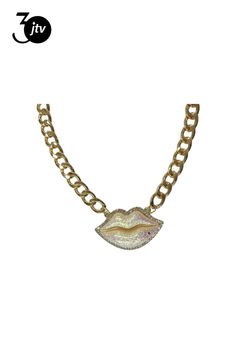 Off Park�� Collection, Gold Tone AB Glitter with Clear Crystal Lip Pendant Necklace with Lobster Claw Clasp. Chain Measures Approximately 20"L With 3" Extender. Pendant Measures Approximately 1.4"L X 2.25" W. Crystal Lips, Toned Abs, Base Metal, Clear Crystal, Lobster Claw, Gold Tones, Lips, Glitter, Pendant Necklace