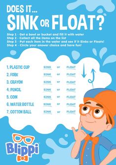 Blippi Sink or Float Worksheet Printable Fun Science Birthday Party Ideas, Sink Or Float, Science Birthday, 2nd Birthday Party Themes, Birthday Activities, Birthday Party Activities, Kids Party Food, Baby Boy 1st Birthday, Homeschool Activities