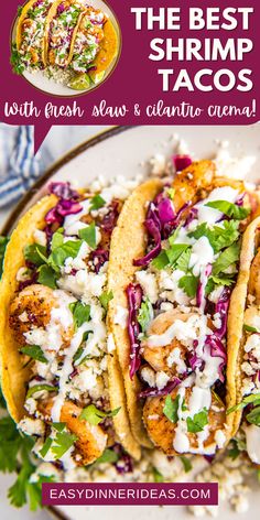 the best shrimp tacos with fresh salsa and cilantro dressing