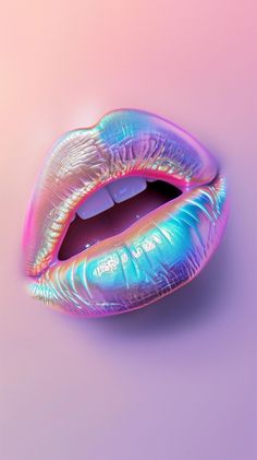 a close up of a shiny lip on a pink background