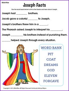 joseph fact worksheet with an image of jesus in rainbow colors and the words