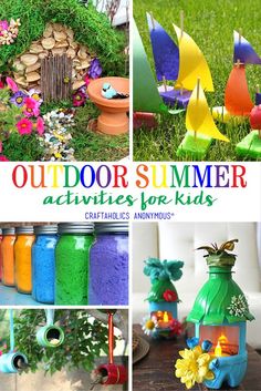 outdoor summer activities for kids including crafts and an origami birdhouse with flowers