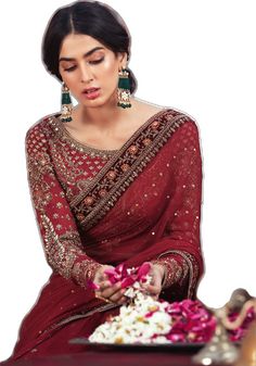 Royal Deep Red Saree Bridal Pakistani Dress Red Saree Bridal, Bridal Pakistani, Pakistani Dress, Red Saree, Deep Red, Floral Embroidery, Saree, Embroidery, Floral