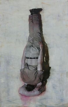 a painting of a person upside down on the ground