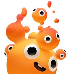 an orange object with googly eyes is flying through the air and looking like it's coming out of its mouth