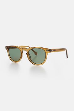 Cool, sleek, and timeless — that’s the look we were going for when we designed the BENSON line. Translucent amber, clear, metal rivets make for enduring style that flatters more every face. u00a0 1.5 Polycarbonate Polarized Lenses Triple-Barrel Hinges RX Optical Quality SIZE 49mm Eye Size 23mm Bridge 145mm Temple/Arm 5 3/8" Width 1 3/4" Height | Sunglass Museum Benson Polarized Sunglasses in Amber/Green at Urban Outfitters Men’s Fashion Sunglasses, Men’s Sunglasses, Mens Eye Glasses, Ben Silver, Classy Glasses, Sun Glass, Eye Fashion, Barrel Hinges, Sunglasses Men