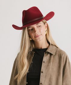 The Dean Western Hat features a pinched crown and a natural mid-length upturned brim with an attached tonal leather band + silver buckle detailing. The Dean is a classic timeless style hat with a touch of modern refinement. Classic Curved Brim Fedora For Fall, Classic Fedora With Curved Brim For Fall, Classic Curved Brim Hat For Fall, Curved Brim Fur Felt Top Hat For Fall, Burgundy Flat Brim Felt Hat For Fall, Classic Wide Brim Felt Hat For Fall, Burgundy Brimmed Fedora For Fall, Classic Top Hat With Flat Crown For Fall, Classic Fall Top Hat With Flat Crown