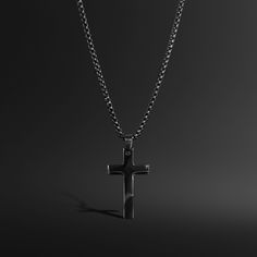 #color_Black Stainless Steel Cross Pendant Necklace With Box Chain, Minimalist Stainless Steel Cross Necklace With Adjustable Chain, Gunmetal Cross Necklace Gift, Minimalist Black Cross Pendant Necklace, Gunmetal Stainless Steel Cross Necklace, Gunmetal Cross Necklace In Stainless Steel, Black Cross Necklace With Box Chain, Chain Cross Necklace, Bike Chain Bracelet