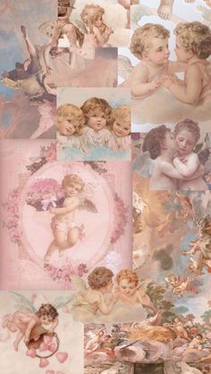 several pictures of angels and cherubs in pastel colors