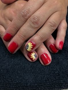 Sunflower nails nail art red Sunflower Nail, Sunflower Nail Art, Sunflower Nails, Maroon Nails, Nail Art Gel, Fall Nail Art, Toe Nail Art, Sunflower Design, Floral Nails