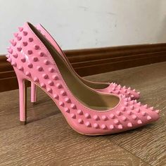 TAAFO Pink Women Punk Spikes Patent Leather Stiletto Pumps Pointed Toe High Heels Ladies Party Shoes 12cm Pink-33 Punk Spikes, Party Models, Pump Types, Stiletto Pumps, Heel Type, Party Shoes, Ladies Party, Basic Style, Fashion Fashion