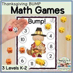 a thanksgiving bump math game for kids to practice counting and subming the number 1, 2, 3, 4, 5