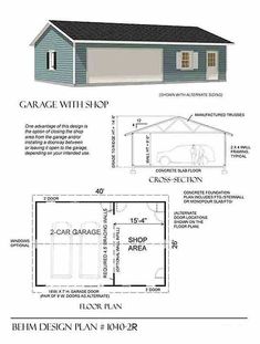 two car garage plans with the measurements for each floor and one bedroom on the other side