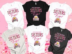 Level up your next trip with your sisters with our retro cool sisters t-shirt! Whether it's a weekend getaway, a cruise vacation, or a road trip adventure, you'll want to wear matching sister tees that show off your sisterhood. Sisters trip shirts are the perfect way to celebrate your bond and make memories that last a lifetime.  Everyone needs the perfect t-shirt to complement an everyday, laid-back look. The ideal top for so many occasions, this lightweight cotton tee will keep you comfy and l Sisters Disney Shirts, Sister T Shirts Ideas, Sister Tshirt Ideas, Sister Trip Shirts, Sister Shirts For Adults, Matching Sister Shirts, Matching Sisters, Sister Tshirts, Vacation Tops