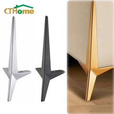 three different types of metal furniture and one is gold, silver, and black with the name cthome on it