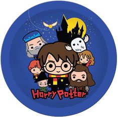 an image of harry potter on a plate with other characters in the background and text