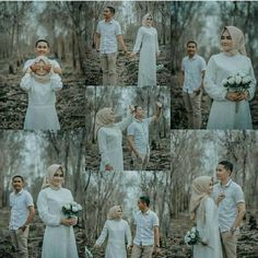 a collage of photos with people in the woods and one woman holding a flower