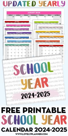 the free printable school year calendar is available for students to use on their homeschool