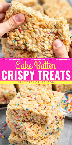 These Cake Batter Rice Krispie Treats are a classic Rice Krispie Treat recipe with a fun twist: they have cake batter flavoring and sprinkles mixed in! These are gooey and have the best cake batter flavor EVER! Cake Batter Extract, Rice Krispy Treat Recipe, Home Made Rice Crispy Treats Recipe, Rice Krispy Recipes Ideas, Rice Krispies Treats, Rice Krispie Treats Recipe, Best Cake Flavours, Best Rice Krispie Treats Recipe, Cake Batter Recipes