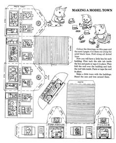 the instructions for making a model town with animals and cars, including a firetruck