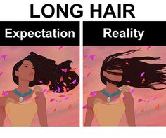 the differences between long hair and expectations in women's lives are shown above an image of a woman with her hair blown back