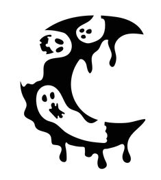 three black and white ghost silhouettes against a white background