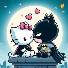 hello kitty and batman kissing on the roof