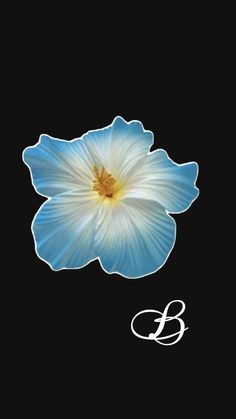 a blue flower on a black background with the letter b in it's center