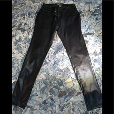 Comfortable Fit, Polyester And Spandex Size Large, Never Worn Stretch Straight Leg Leather Pants, Black Straight Leg Leggings For Night Out, Straight Leg Leggings For Night Out, Look Alike, Comfort Fit, Black Leather, Spandex, Pants, Leather