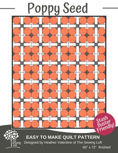 the poppy seed quilt pattern is shown in orange and black